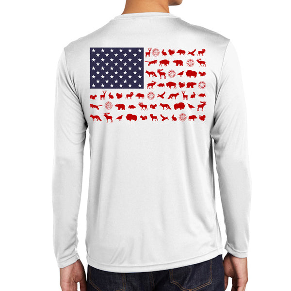 American Flag Fishing and Hunting Gifts Patriotic USA Hunter Long Sleeve T-Shirt