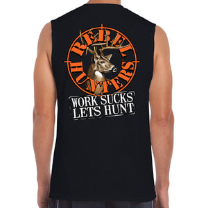 Rebel Hunters  Work Sucks Let's Hunt Logo Sleeveless Muscle Shirt