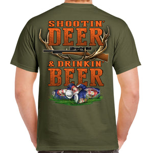 Rebel Hunters Shootin Deer & Drinkin Beer T-Shirt